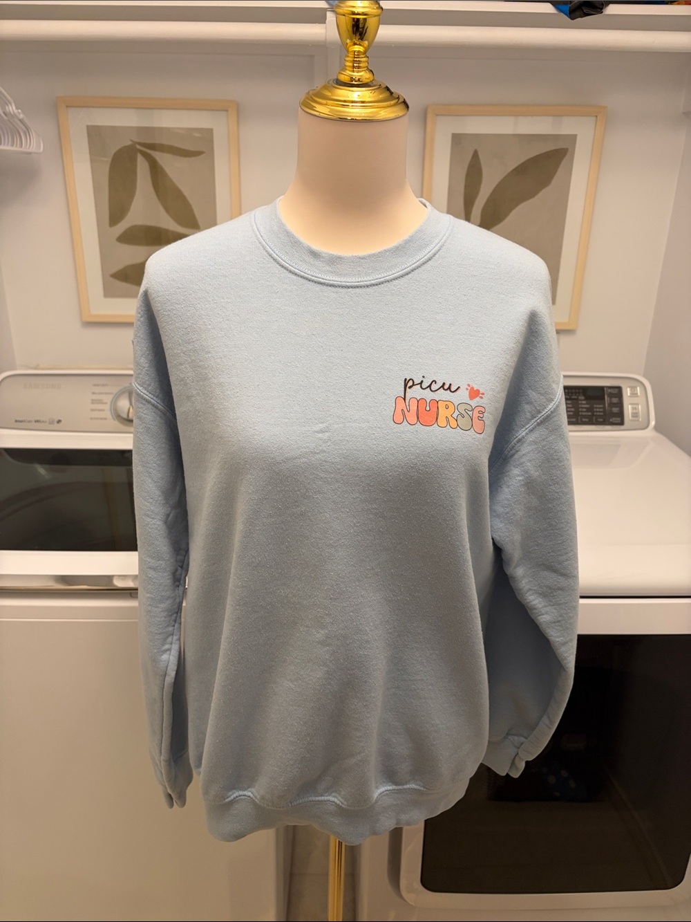 Used PICU Nurse Light Blue Crewneck Sweatshirt